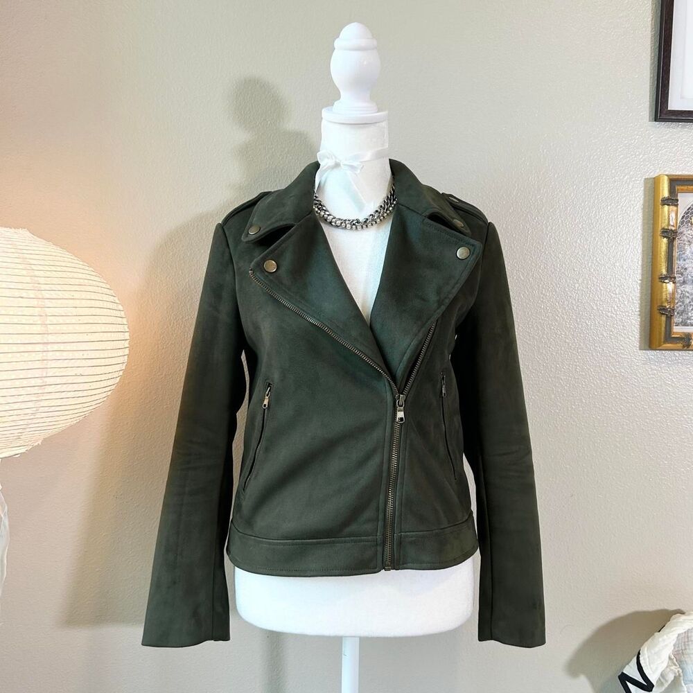 Banana Republic green vegan suede moto jacket Petite XXS